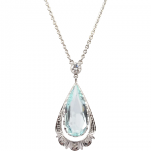Stunning Pear Cut Aquamarine Art Deco Necklace