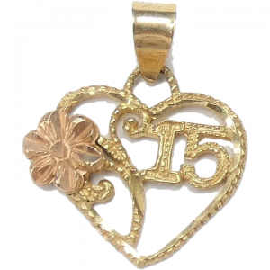 Sweet 15 / Quinceañera Heart Pendant 14k Yellow & Rose Gold