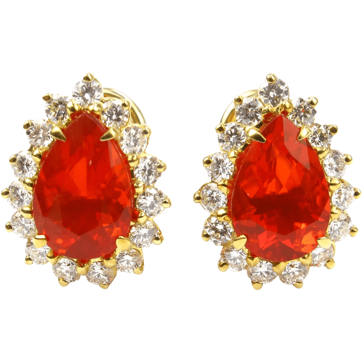 Rare Tiffany Earrings – 4.78 ctw Mexican Fire Opal & Diamonds
