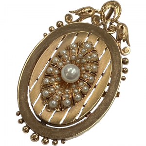 Victorian Pearl Oval Pendant Brooch 14K Rose Gold