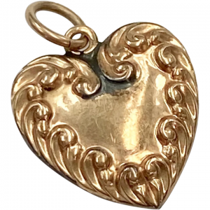 Victorian Puffy Heart Charm 10K Rose Gold Engraved Mamie