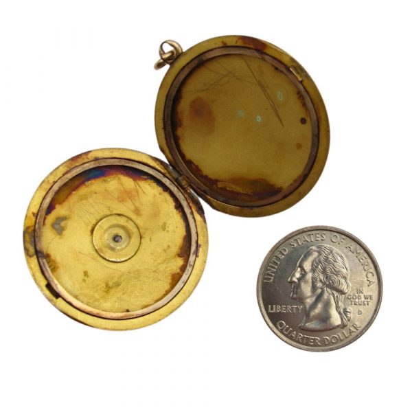 Victorian Round Locket Pendant 14K Gold and Mine Cut Diamond open