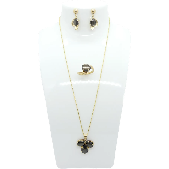 Vintage Black Sapphire Jewelry Set Parure