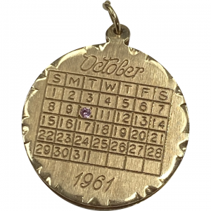 Vintage Calendar Charm October 1961 14K Gold and Pink Tourmaline