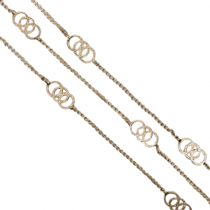 Vintage Circular Station Wheat Link Chain Necklace 14k Yellow Gold