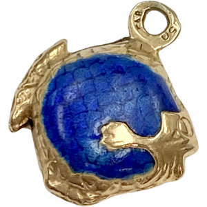 Vintage 3D Blue Enameled FISH Charm 18K
