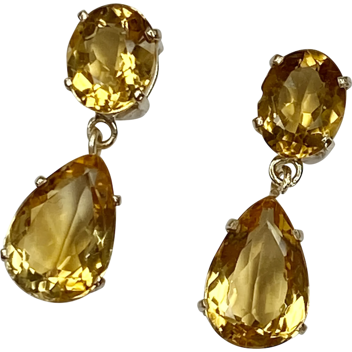 Vintage Dangle Citrine Earrings 8.40 Carat tw 14K Gold