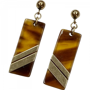 Vintage Dangle Earrings Faux Tortoise Cellulose and 14K Gold