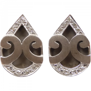 Vintage Diamond .27 ctw Teardrop Swirl Stud Earrings 14k White Gold