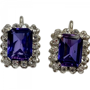 Vintage Earrings Lab Alexandrite & Genuine Diamond 4.70 TGW, 18K White Gold