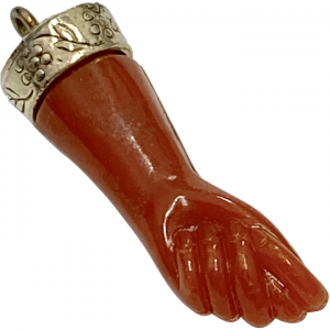 Vintage Figa Hand Charm/Pendant Faux Carnelian & Sterling Silver