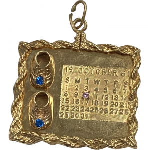 Vintage Calendar with Baby Shoes Charm 14K Gold