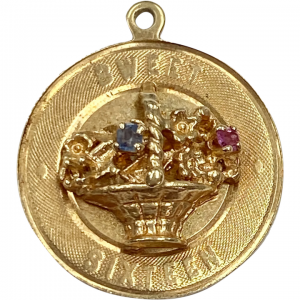 Vintage Jeweled Sweet Sixteen Charm 14K Gold Sapphire and Ruby