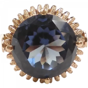 Vintage Lab Created Alexandrite 7.20 Carat Solitaire Ring 14k Yellow Gold