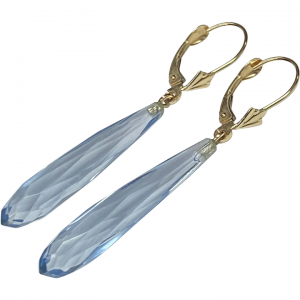 Vintage Long Dangle Earrings 14K Gold and Faux Aquamarine