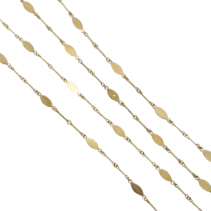 Vintage Navette & Bar Station Link Chain Necklace 18k Yellow Gold