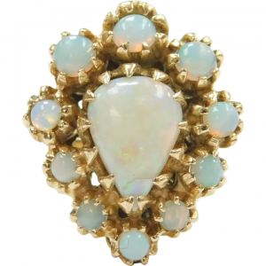 Vintage Opal .96 ctw Pear Shape Halo Ring 14k Gold