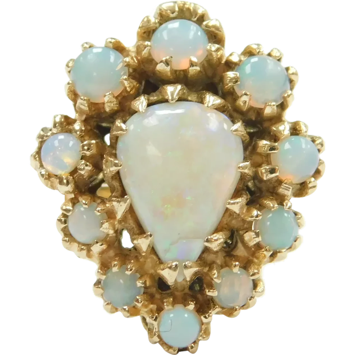 Vintage Opal .96 ctw Pear Shape Halo Ring 14k Gold