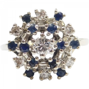 Vintage Sapphire and Diamond Double Halo Cluster Ring .77 ctw
