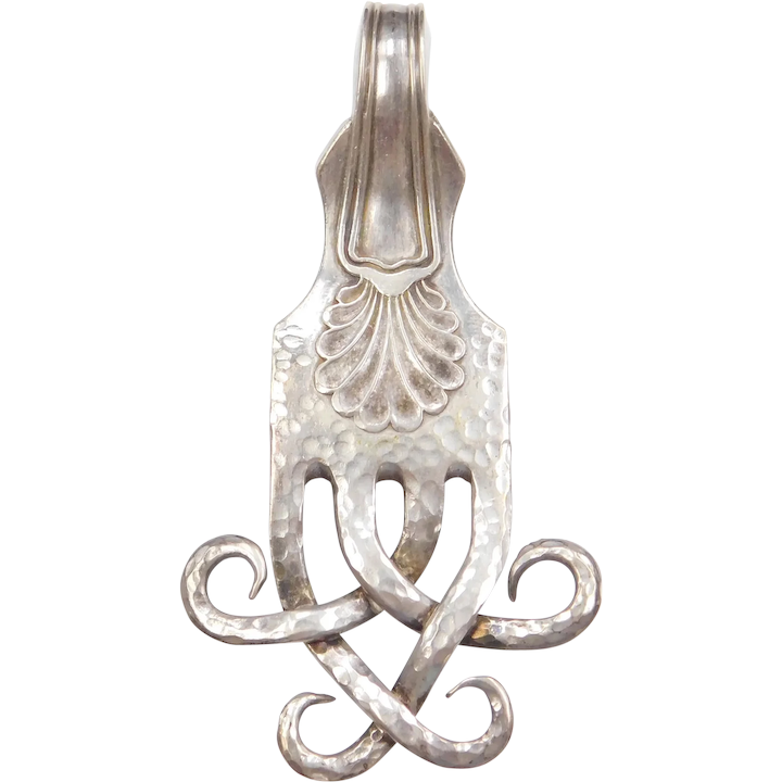 Vintage Silver Fork Octopus Pendant with Scallop Shell