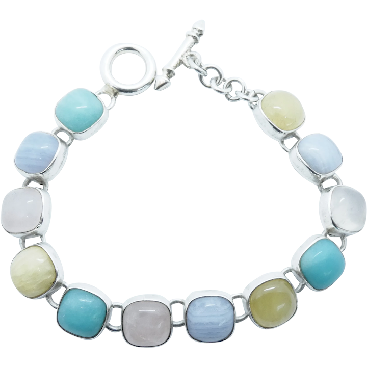 Vintage Sterling Silver Multi Stone Link Bracelet 7 1/2″