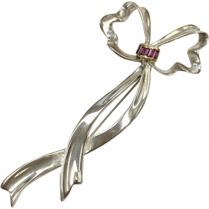 Vintage Tiffany & Co. BIG Bow Brooch Ruby, Sterling Silver & 18K Gold