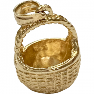 Wicker Basket Vintage Charm 14K Gold Three-Dimensional