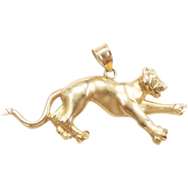 Wild Cat Charm / Pendant 14k Yellow Gold