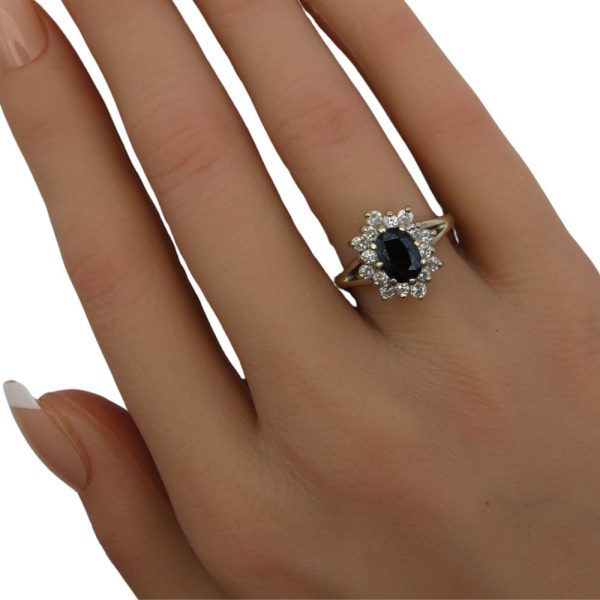 1.58ctw Sapphire Ring with Diamond Accents 14K hand