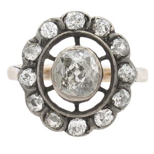 1880's .94ctw Old Mine Diamond Halo Victorian Ring 10K front