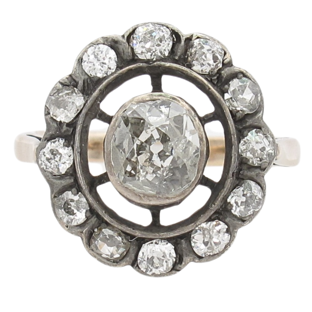 1880’s .94ctw Old Mine Diamond Halo Victorian Ring 10K