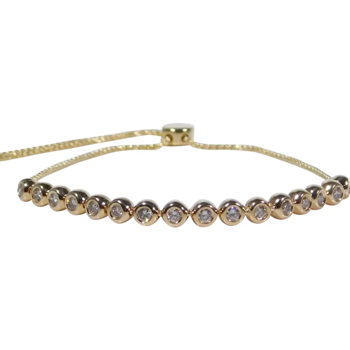 Adjustable Bezel Set .96ctw Diamond Bolo Bracelet 14K & 18K Yellow Gold