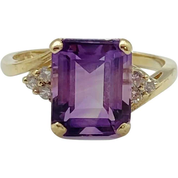 Amethyst Vintage Ring 14K Gold Emerald Cut 3.24 Carats