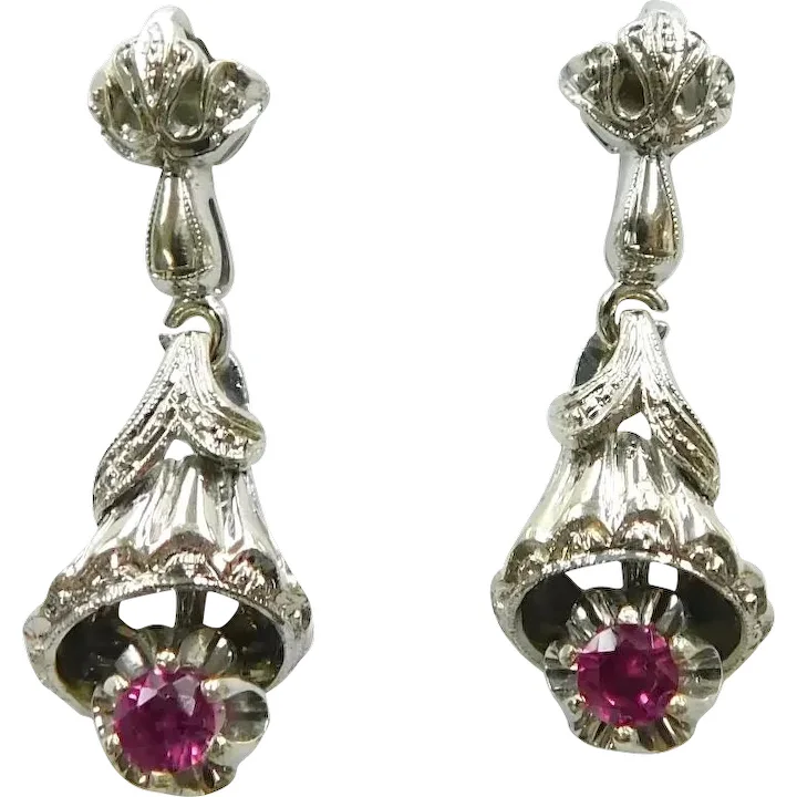 Articulated .50ctw Ruby Dangle Screw Back Earrings 14K White Gold