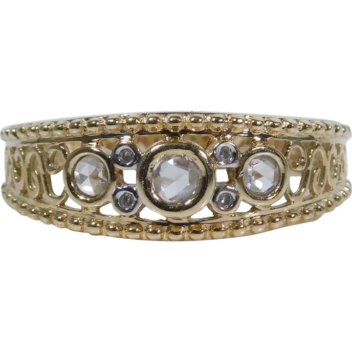 .16ctw Rose Cut Diamond Filigree Band Ring 14K Gold