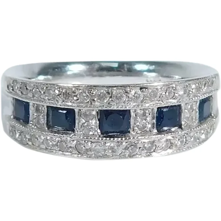 Beautiful .95ctw Sapphire Band Ring 14K White Gold