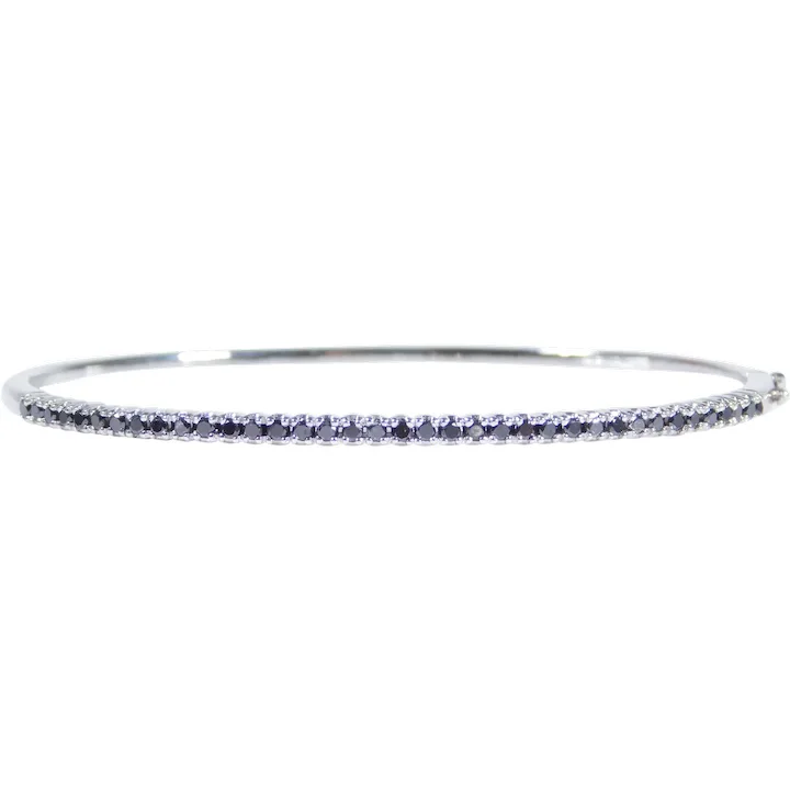 1.00ctw Black Diamond Hinged Bangle Bracelet 18K