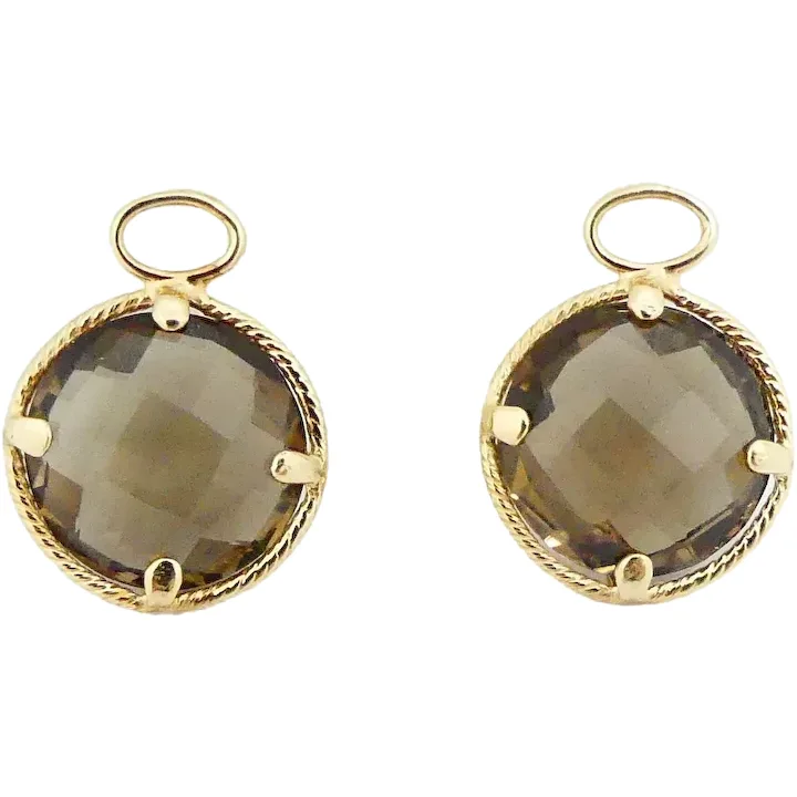 Checkerboard 18ctw Smoky Quartz Earring Jacket 14K Yellow Gold