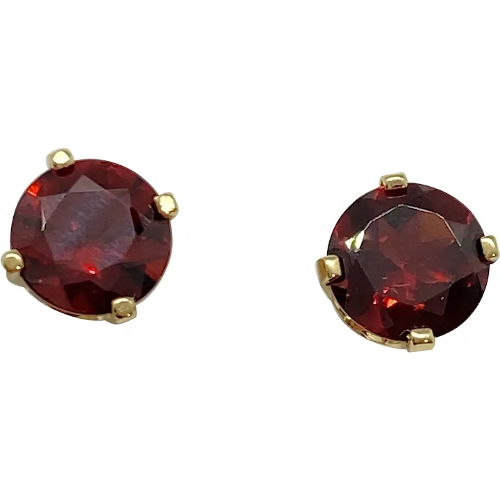 Garnet Stud Earrings 3.30 Carat Round Faceted 14K Gold January Birthstone