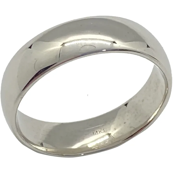 Comfort Fit 14K White Gold Wedding Band 6 mm Wide size 9.5