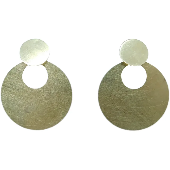 Double Disk Drop Earrings 14K Yellow Gold