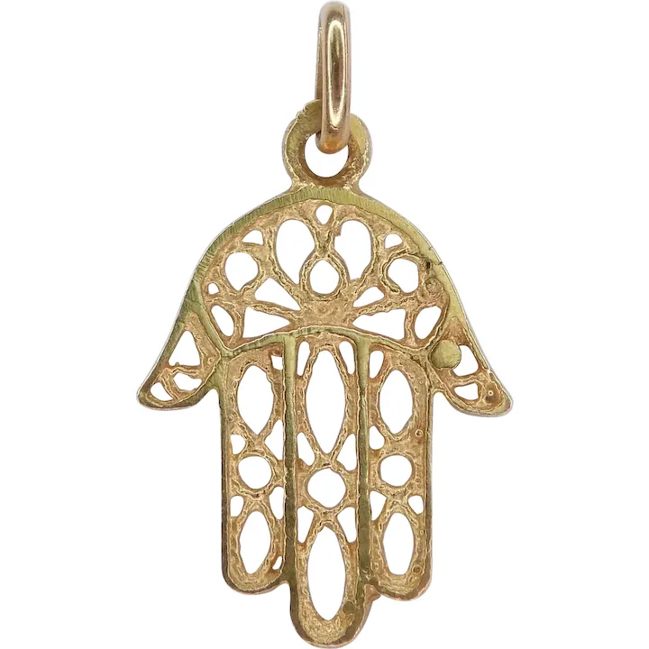Filigree (Khamsa) Hamsa Hand Charm 18K Gold