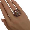 Flower Ring 18K Gold Ruby Sapphire and Diamond 3.02 Carats hand