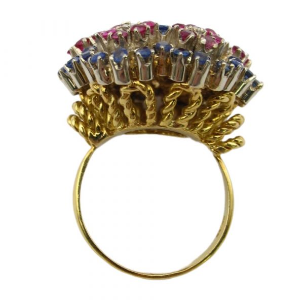 Flower Ring 18K Gold Ruby Sapphire and Diamond 3.02 Carats top