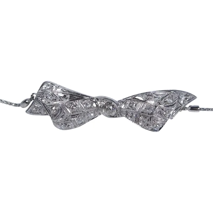 Edwardian 1.43ctw Diamond Bow Bolo Bracelet Platinum & 14K White Gold
