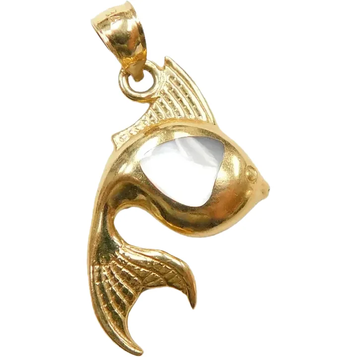 Mother of Pearl Gold Fish Pendant 14K Yellow Gold