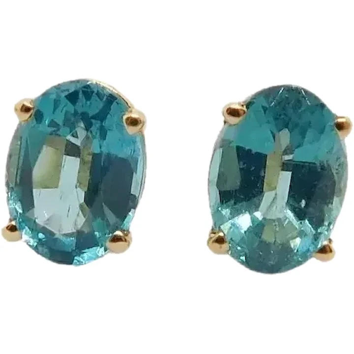 Neon 1.70ctw Blue Apatite Stud Earrings 14K Yellow Gold