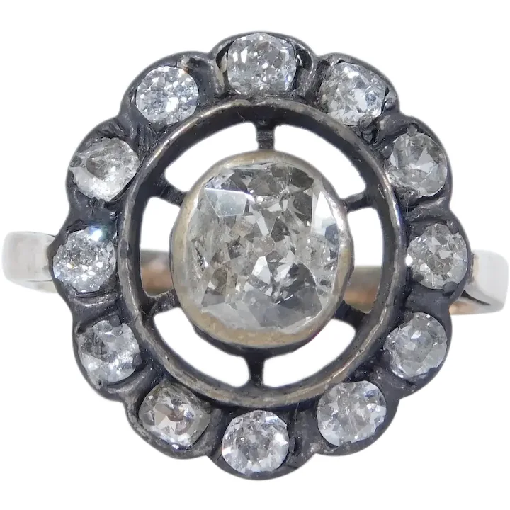 Victorian .94ctw Diamond Halo Ring 10K Yellow Gold