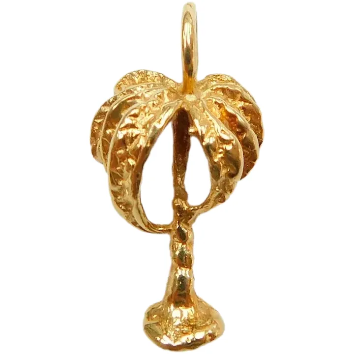 Tropical Palm Tree Charm/Pendant 14K Yellow Gold
