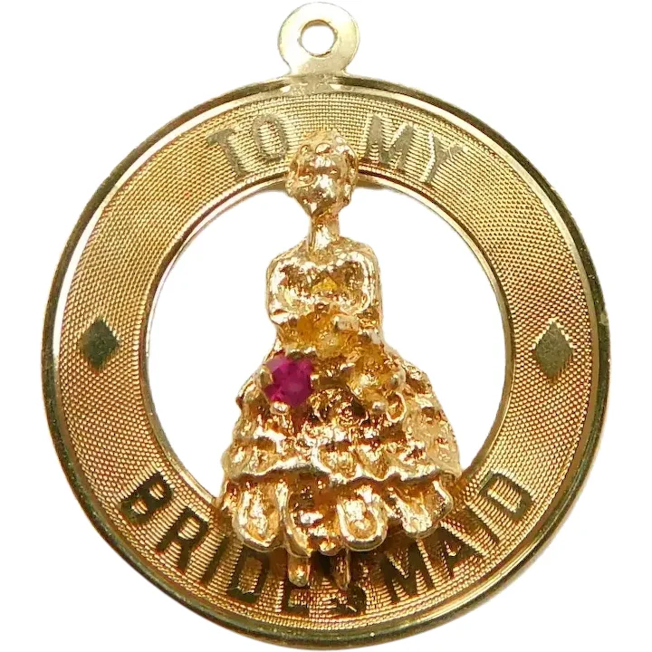 Vintage 'To My Bridesmaid' Charm 14K Yellow Gold